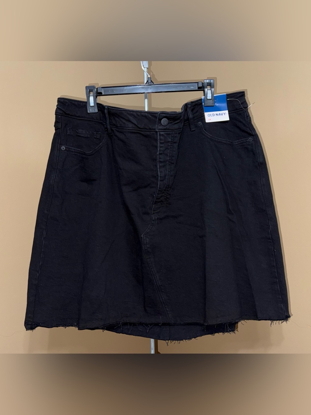 NWT OLD NAVY Black Denim Mini Skirt with Raw Hem. Size 24.